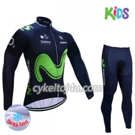 Cykeltrøje Langærmet + Cykelbukser 2017 Movistar Team Børn N001 Vinter Thermal Fleece